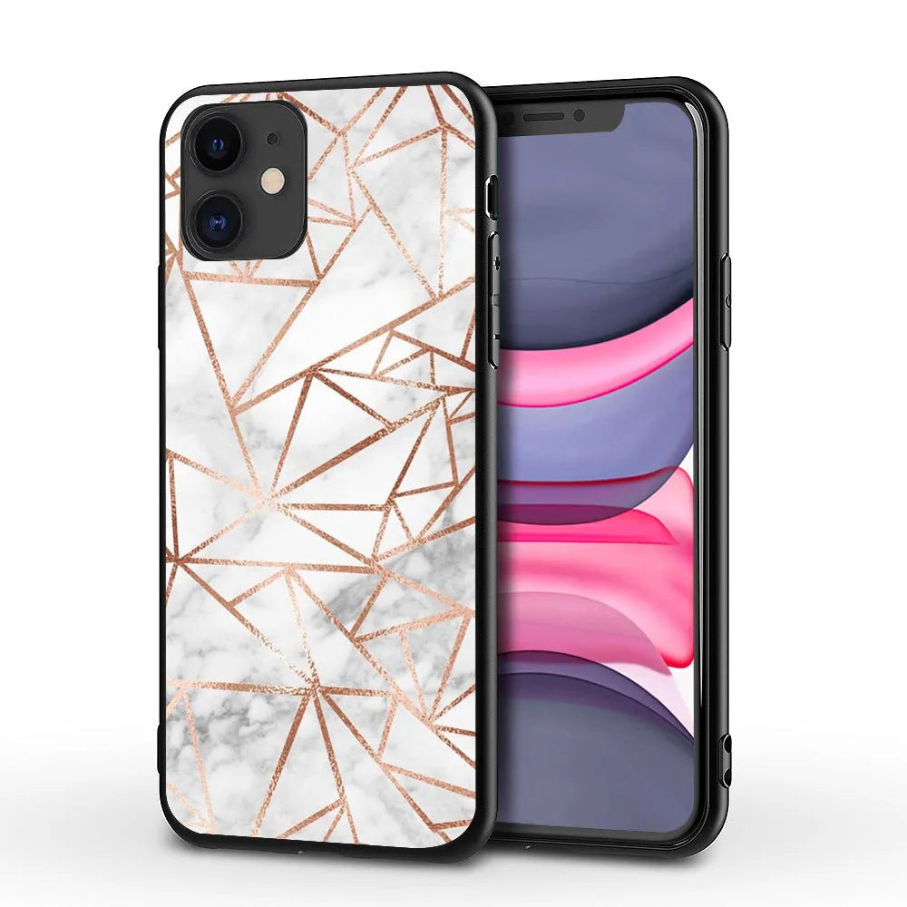 Marble pattern iPhone case with TPU PC construction showing waterproof drop-resistant features