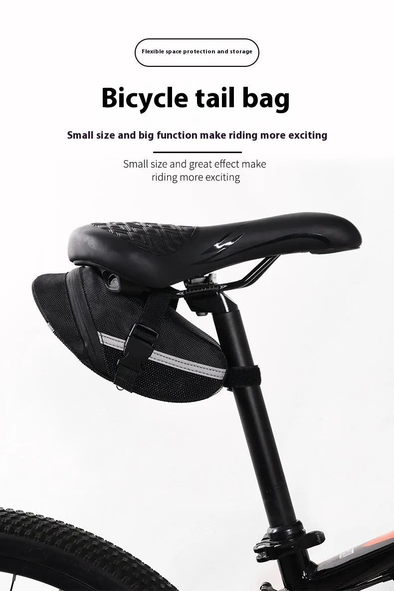 Black quick release bicycle saddle bag mounted under bike seat with tool capacity dimensions 20x8x6cm