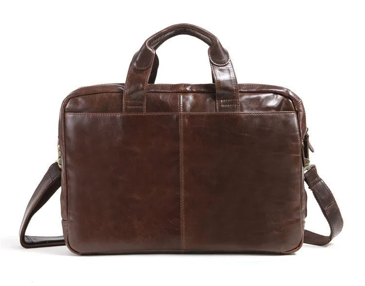 Brown first layer cowhide business briefcase with leather pattern and polyester cotton lining