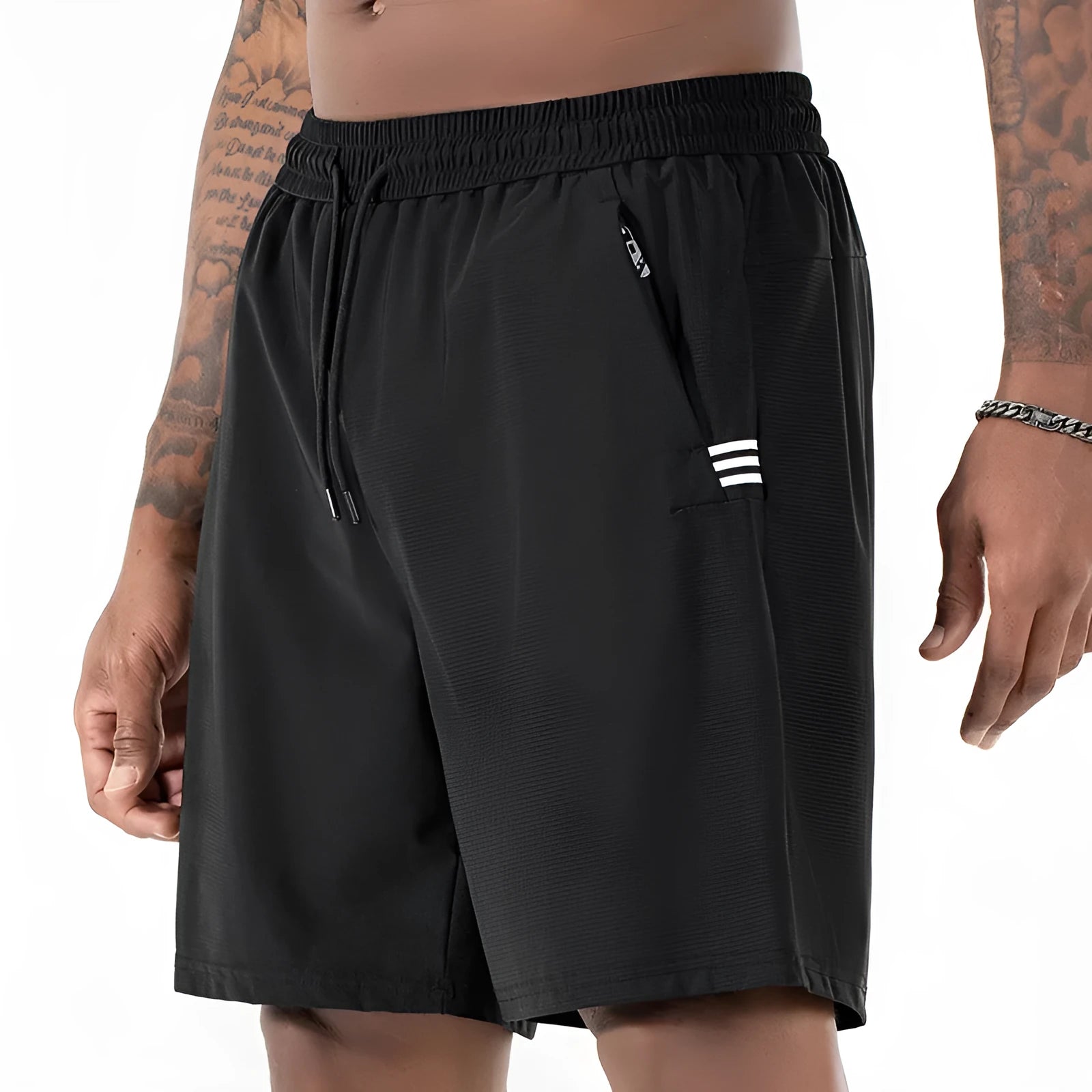 Men's Ice Silk quick-drying shorts nylon breathable black high waist drawstring cropped sports
