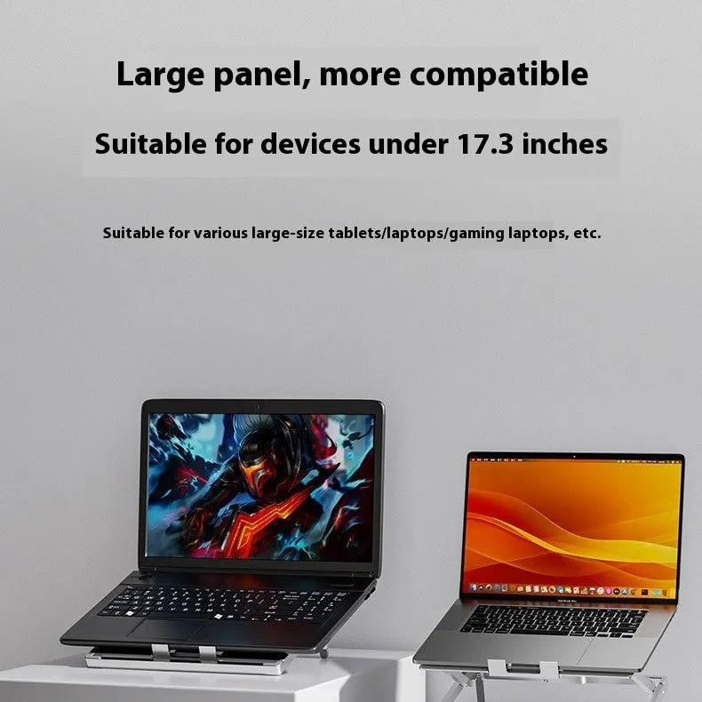 Aluminium alloy notebook cooling rack with folding design, shown in ordinary style colour