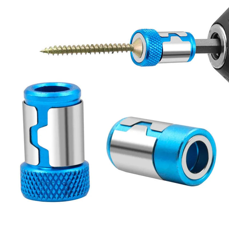 Light blue magnetic screwdriver bit with slotted head and magnetic ring design
