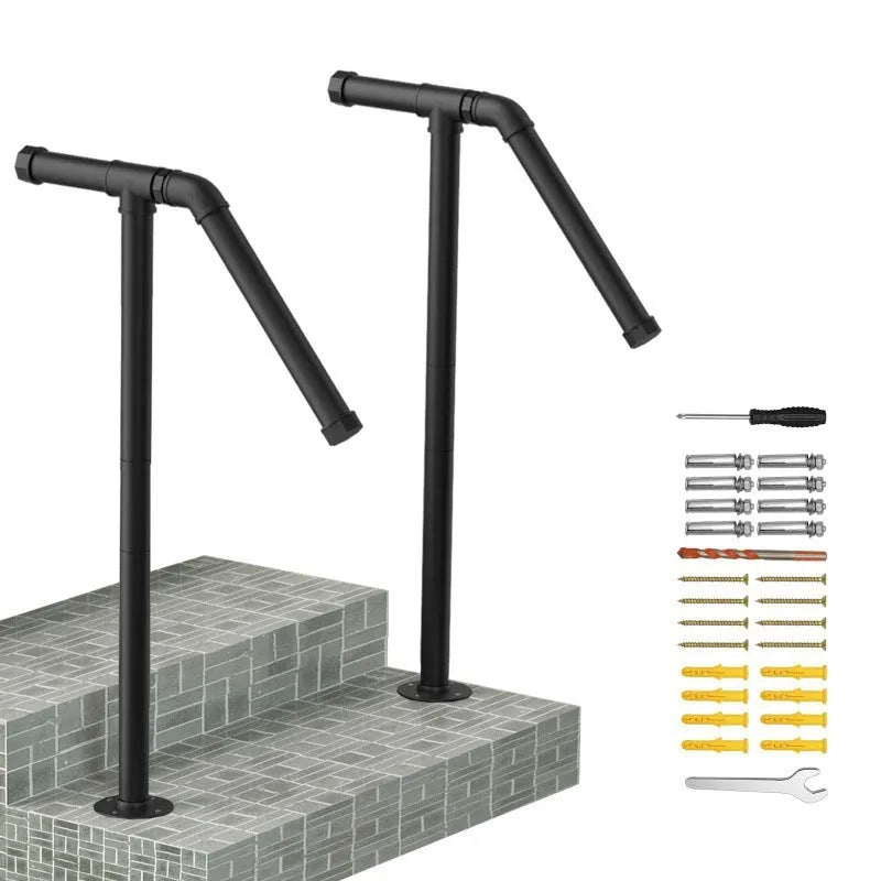 Black metal ladder support with American minimalist design for stair mounting
