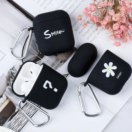 Black and Pink PC plastic protective back covers for Apple AirPods cases with decorative style designs.