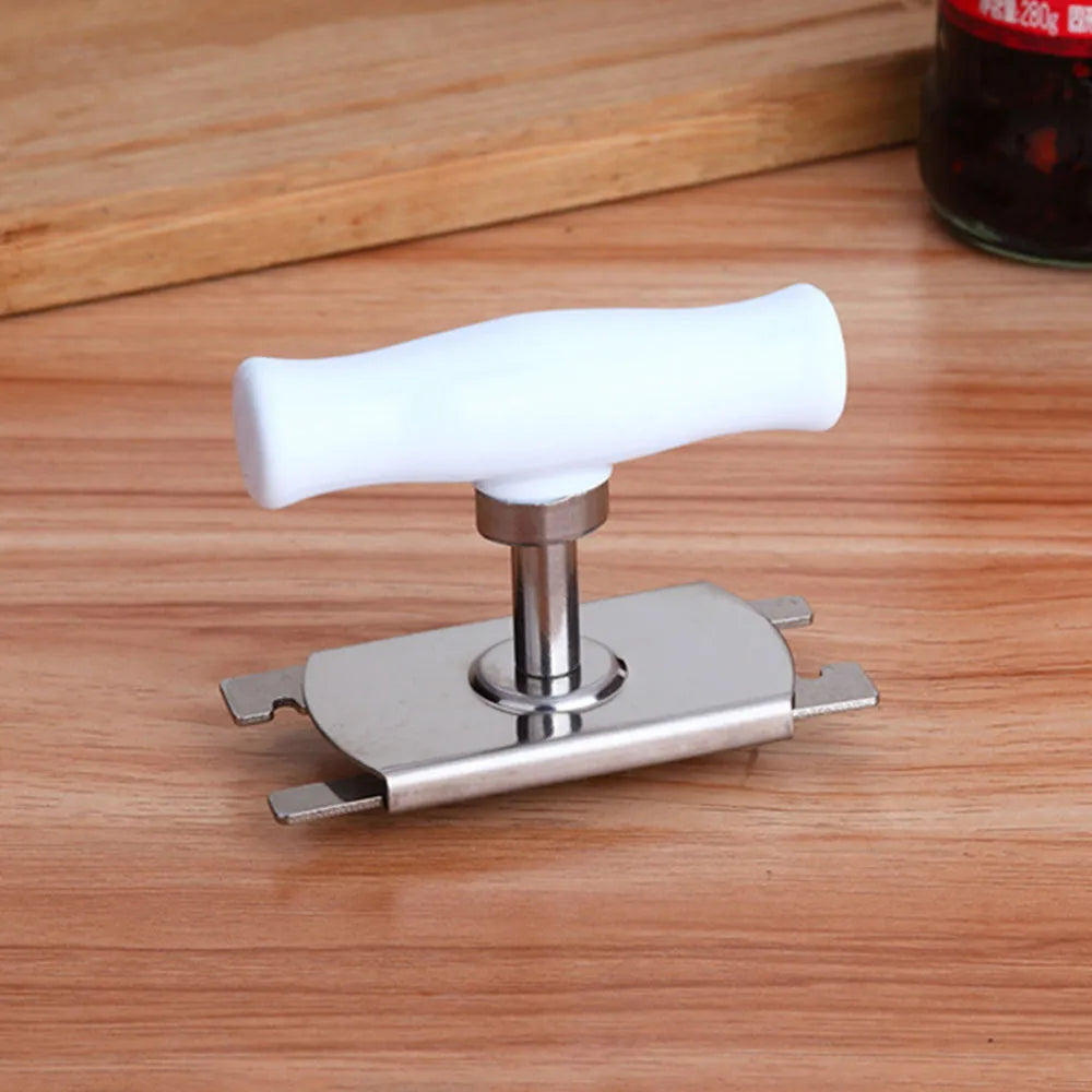 White stainless steel adjustable bottle opener with gear mechanism and anti-slip PP handle