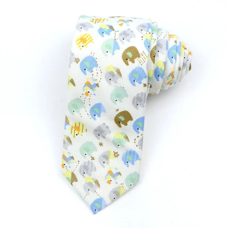 Men's narrow cotton bow tie with printed cartoon patterns in Korean casual style