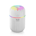 Compact white USB-powered mini humidifier with water tank on a wooden desk.