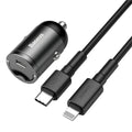 Baseus electro-optical grey single USB 30W car charger with a 1 metre cable