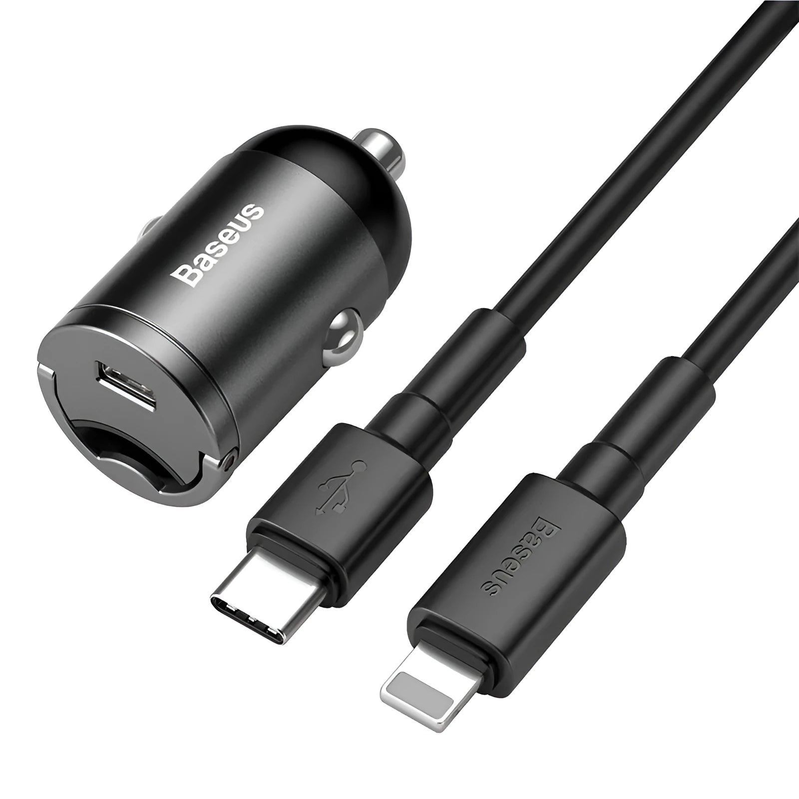 Baseus electro-optical grey single USB 30W car charger with a 1 metre cable