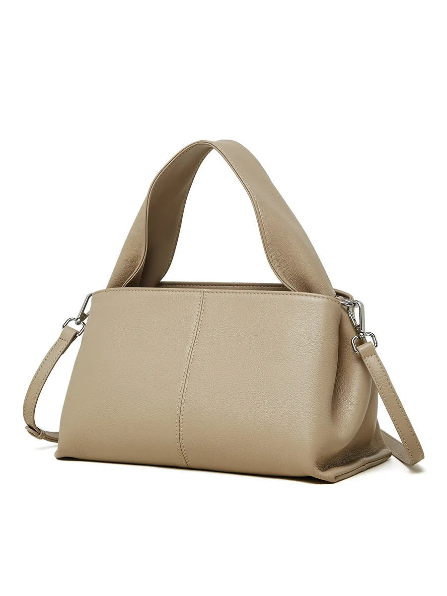 Female retro texture genuine leather messenger bag in horizontal square design with double shoulder straps