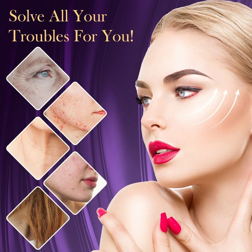 Purple high wave electrotherapy rod six-piece set with multiple accessory heads for wrinkle removal