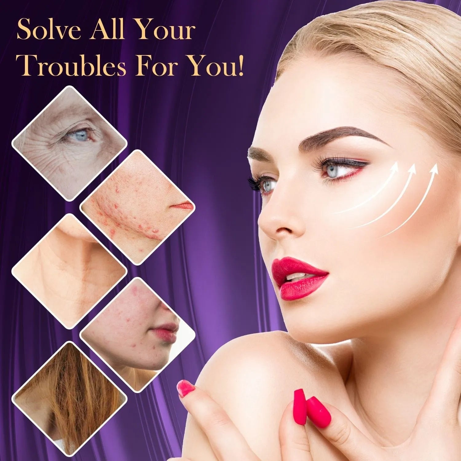 Purple high wave electrotherapy rod six-piece set with multiple accessory heads for wrinkle removal