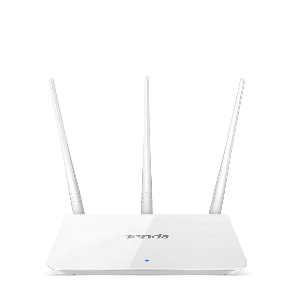 White wireless router with dual-band 2.4GHz and 5GHz support for broadband connections.