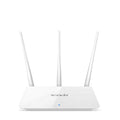 White wireless router with dual-band 2.4GHz and 5GHz support for broadband connections.