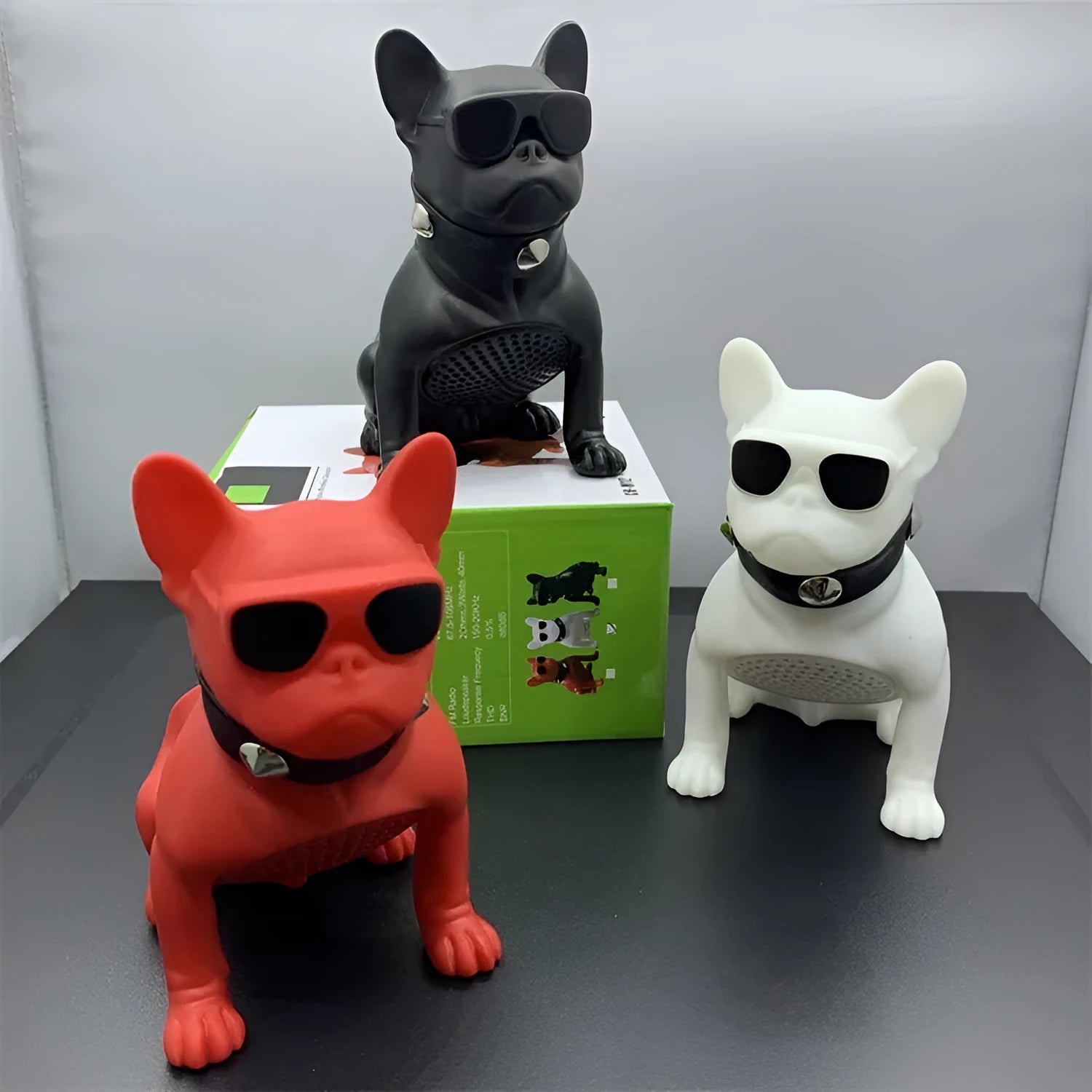 Mini bulldog-shaped Bluetooth speaker in black colour showing compact design with wireless connectivity