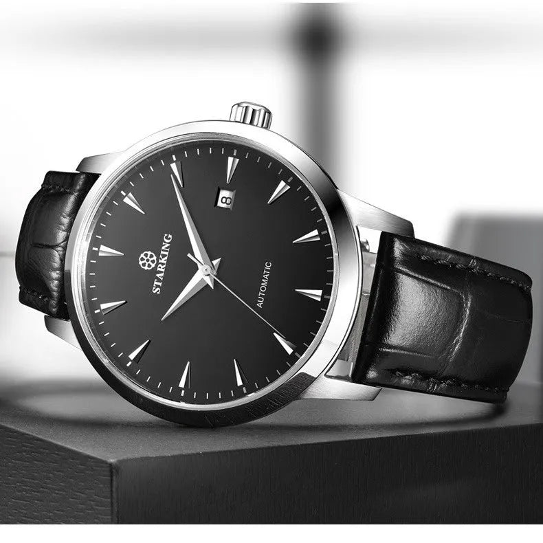 Starking Star Watch automatic men's mechanical watch with light brown leather strap on wrist
