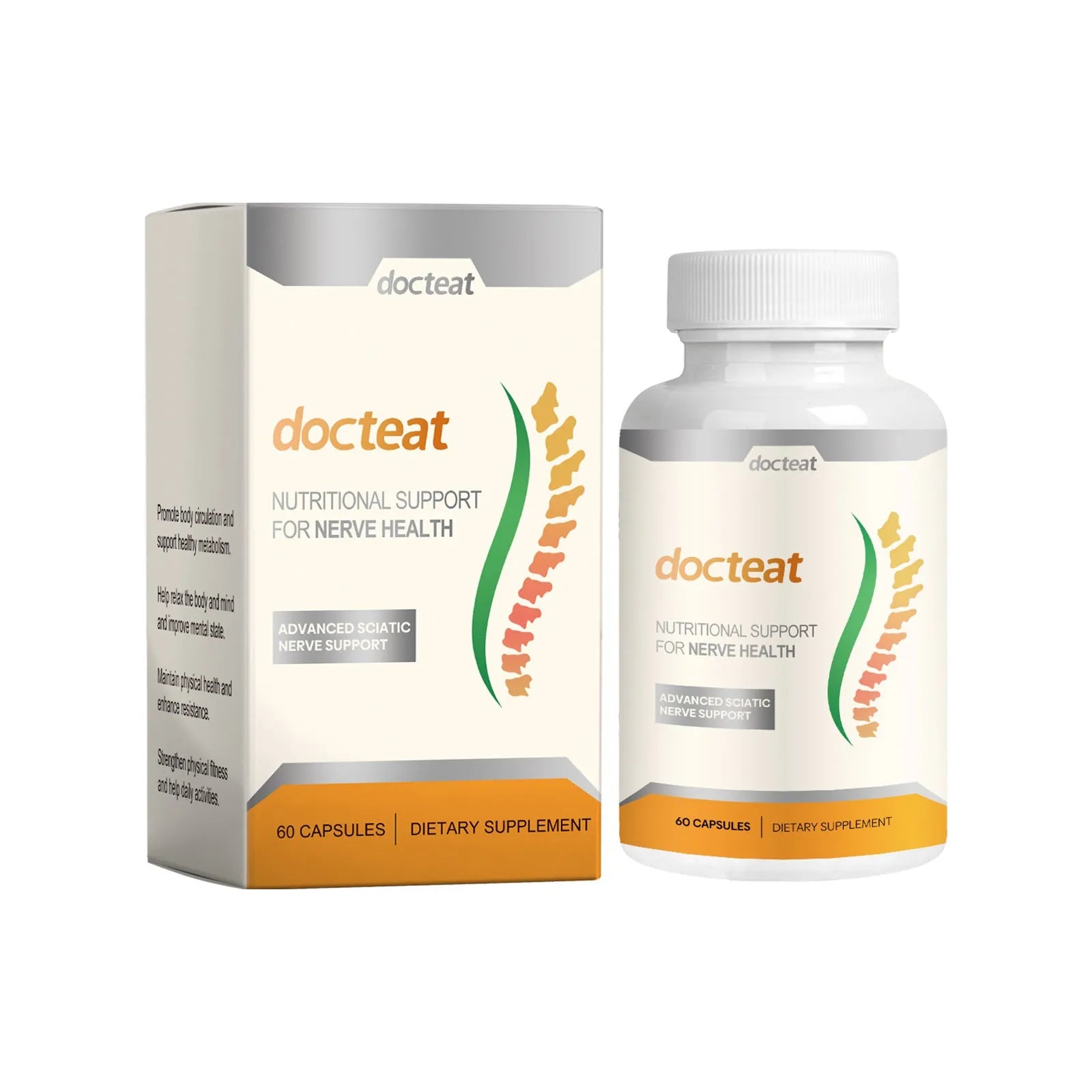 DOCTEAT Body Care Glue Wrap bottle containing 60 capsules of adhesive wrap for joint comfort massage treatment