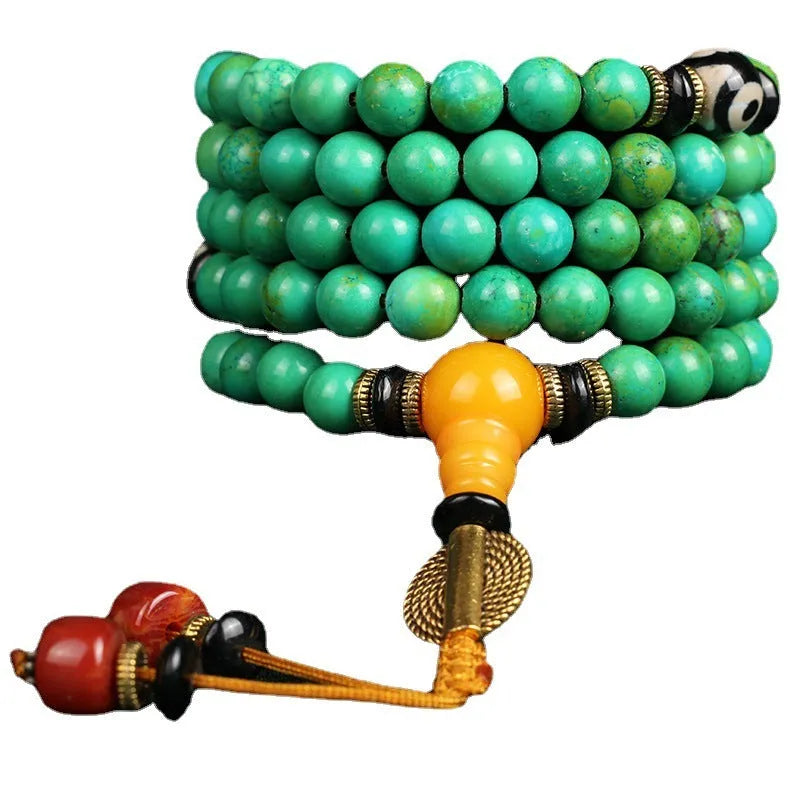 Natural turquoise bracelet with 108 polished 8mm beads in national style design