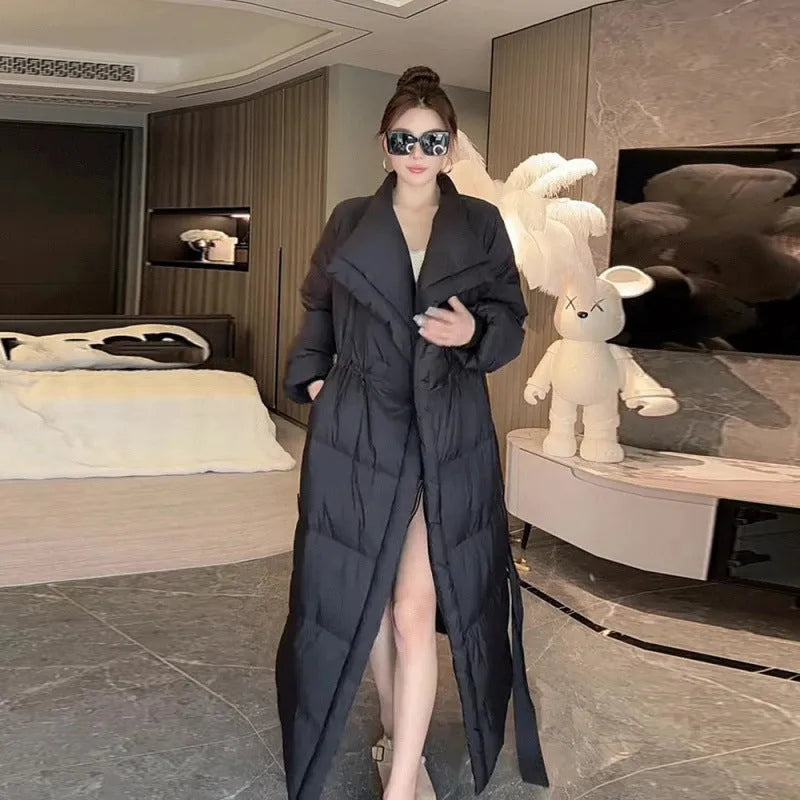 Women's cotton solid colour long coat with flight sleeves, black, size M