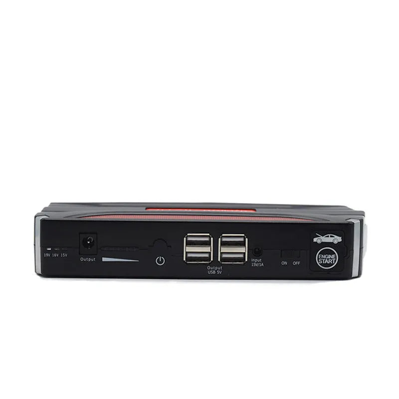 Black and red portable vehicle jump starter power supply unit with 7800mAh capacity.