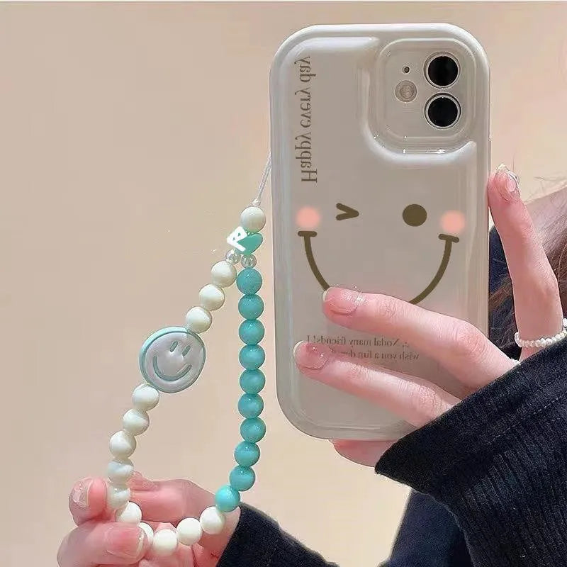 Mint green TPU iPhone case with an air cushion and a decorative silver chain attached.
