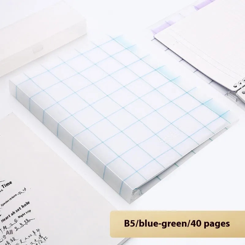 Refillable loose-leaf spiral notebook in B5 size with a pastel blue PP cover and lined pages.