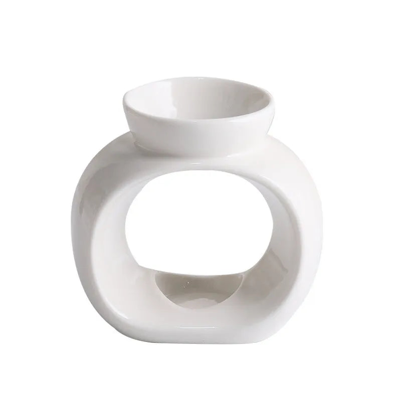 White Nordic style ceramic aromatherapy stove ornament with anti-dry burning design