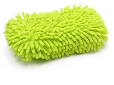 Silver green chenille microfiber car wash sponge measuring 14x25cm with spiral wool texture