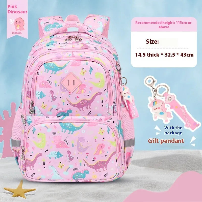 Children's waterproof school backpack in multiple colours including dinosaur and rainbow patterns