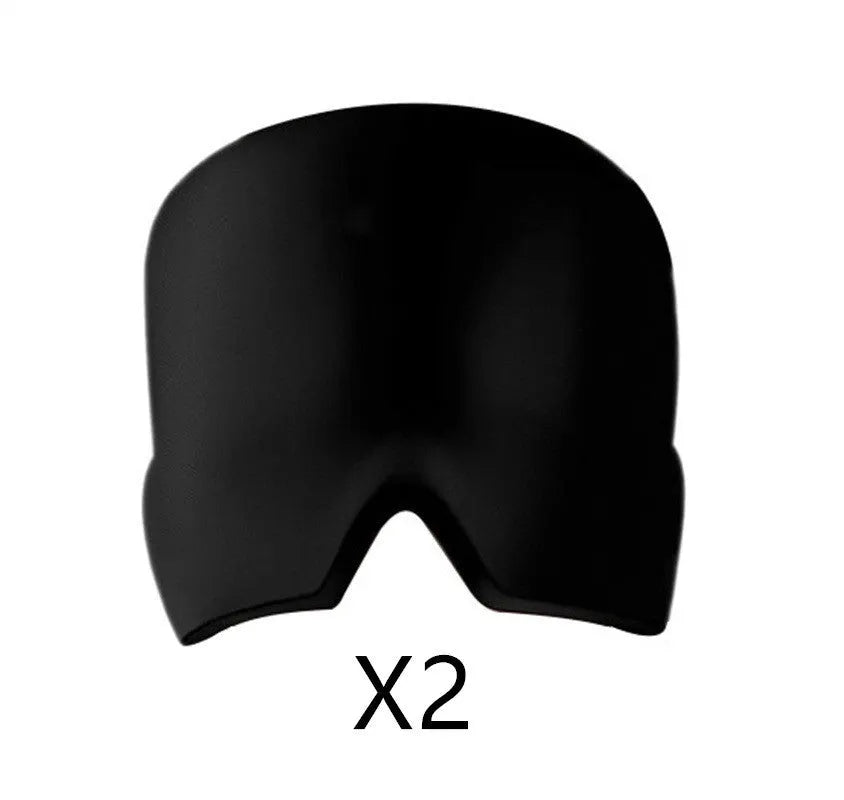 Black elastic cloth cooling gel eye mask for headache relief showing adjustable fit