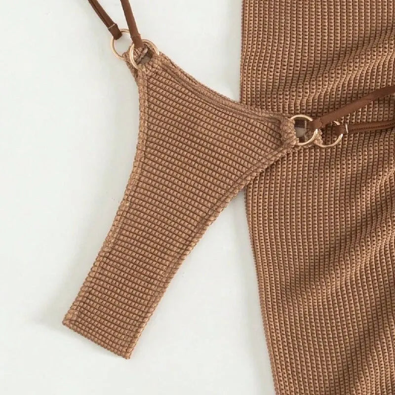 Women's two-piece sleeveless swimsuit with chest pad in colour FF1522, including top, pants and skirt