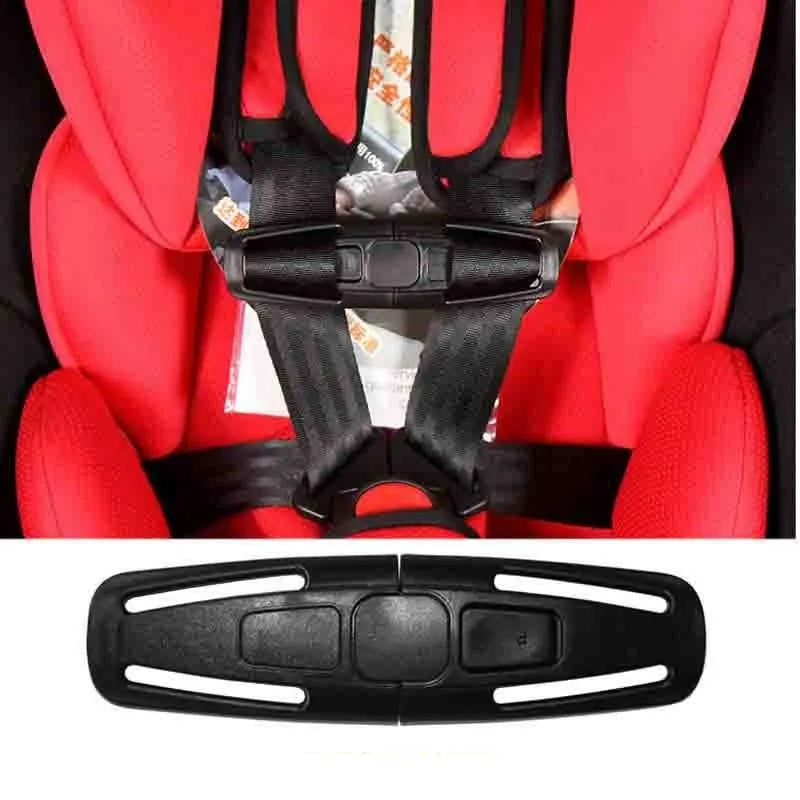 Black nylon PA66 child safety seat buckle clip measuring 14.5 x 4 cm for harness replacement