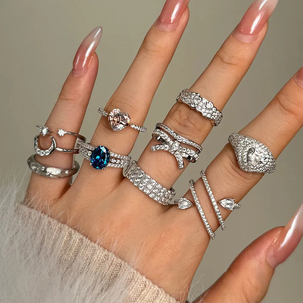 S925 sterling silver ring for women with bow and love-heart design, platinum finish, size No. 7
