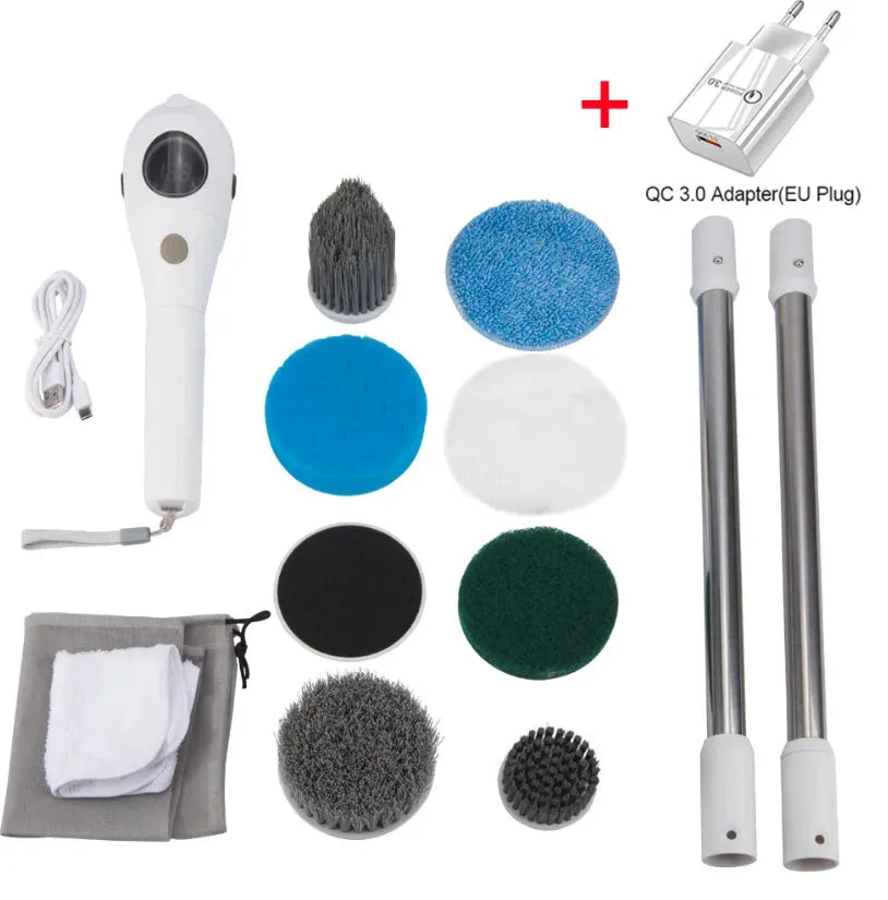 White lithium rechargeable handheld cleaning ball with cleaning brush attachment