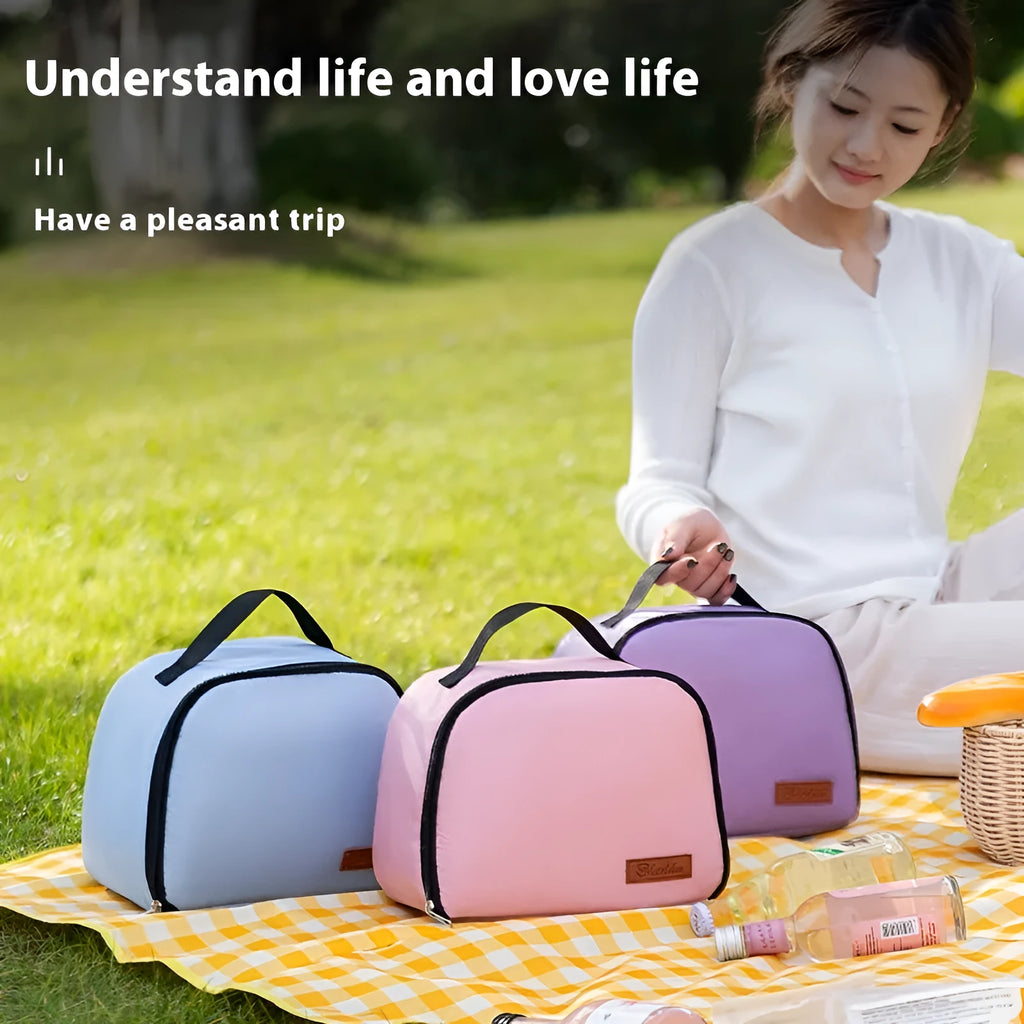 Insulated lunch box bag in textured cloth with large capacity for bento containers