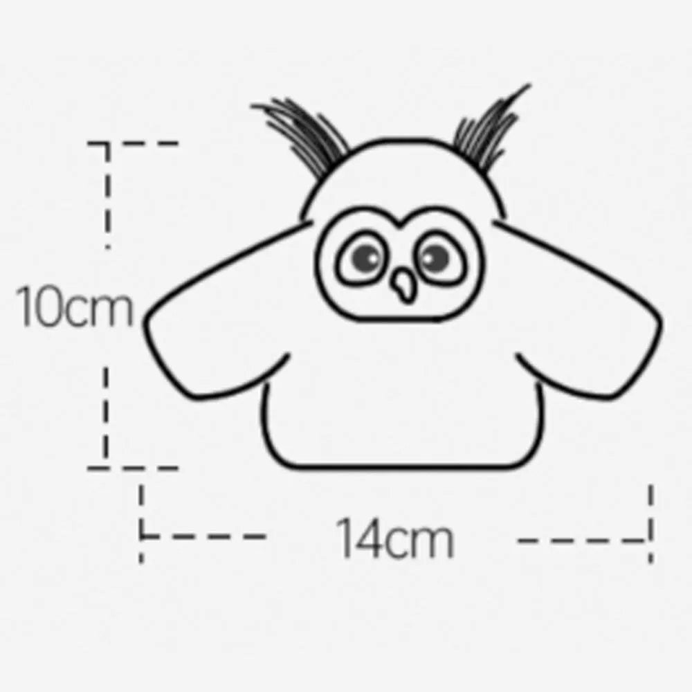 Grey automatic owl cat toy with flapping wings on a flat surface