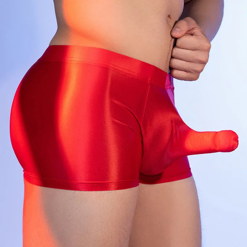Men's seamless nylon boxer shorts in red with mid waist design and hip lift support feature
