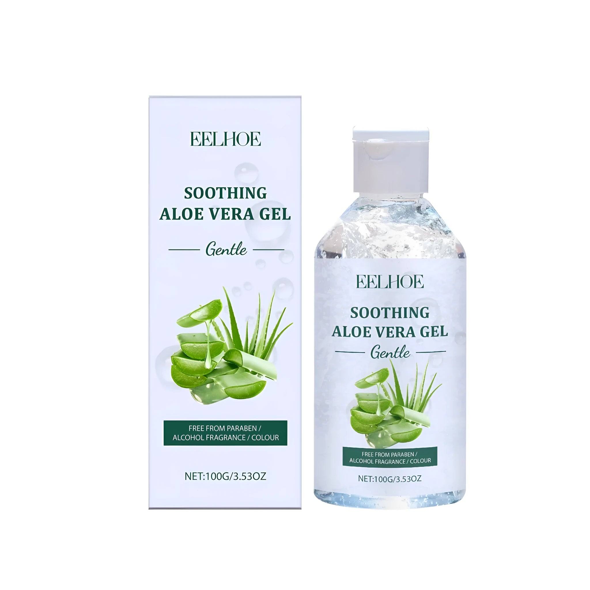 100g jar of clear aloe gel with aloe vera and hyaluronic acid for skincare.