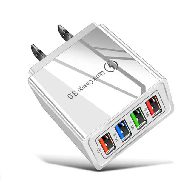 Intelligent 3A mobile phone charging head with luminous indicators showing four USB ports