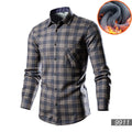 Men's long sleeve fleece-lined cotton blend cardigan shirt in a solid colour.