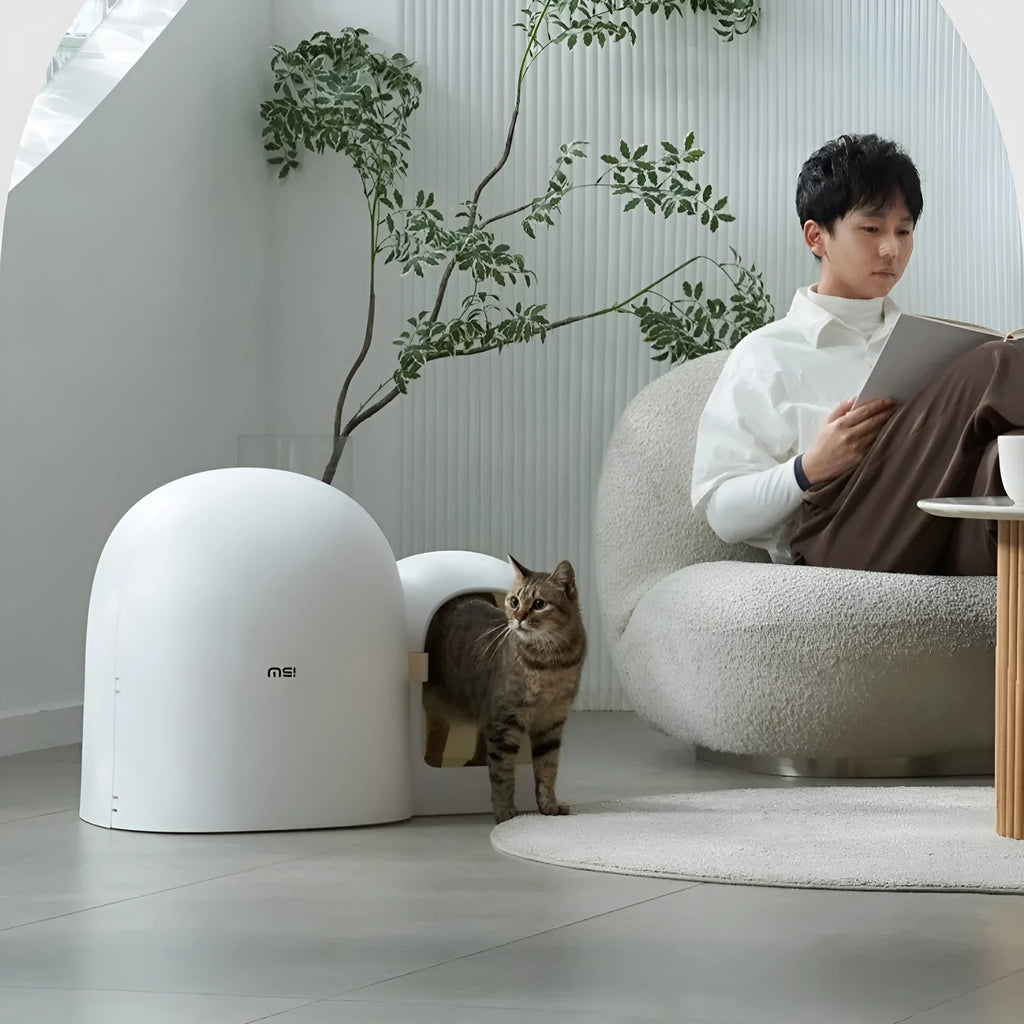 Fully enclosed oversized cat litter box in ABS plastic shown in Moss Green colour