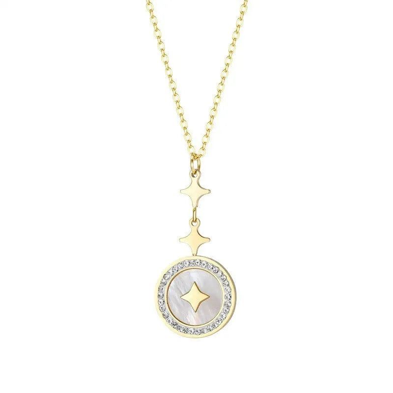 Women's titanium steel necklace with six-pointed star geometric pendant on O-ring chain