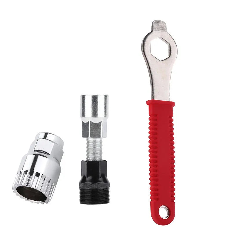 Iron bicycle repair tool set with chain cutting device and central shaft puller for mountain bike maintenance