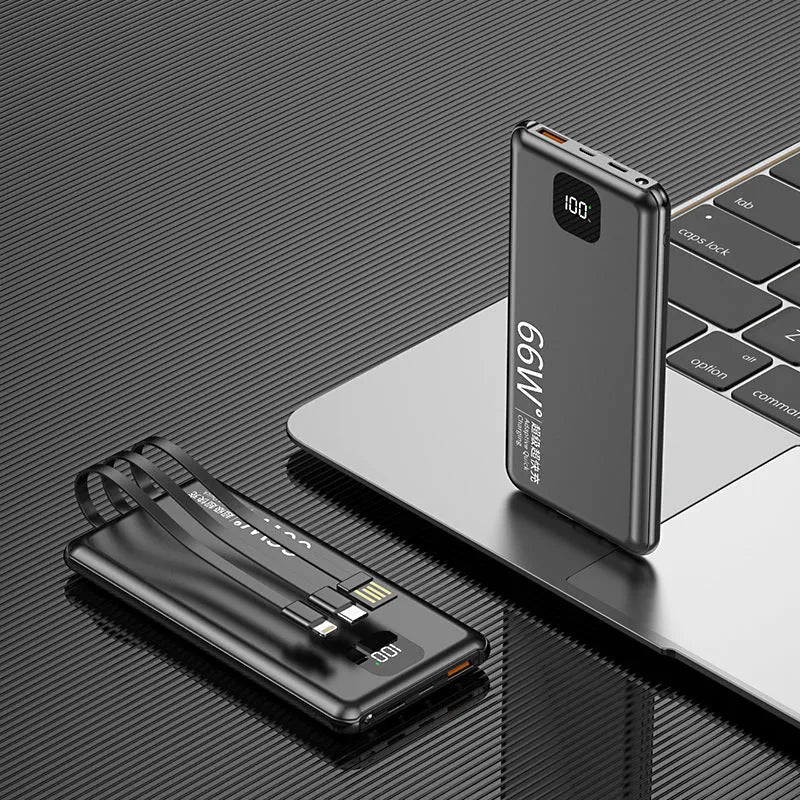 PD66W fast charge power bank 20000 mAh plastic shell cool black with cable