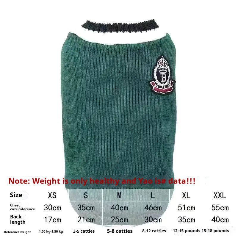 College style winter cat clothing in blue duck colour showing size options for cats 1-9.5kg