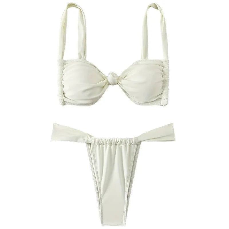 Women's solid white lacing sling split swimsuit nylon spandex backless brief size S M L XL