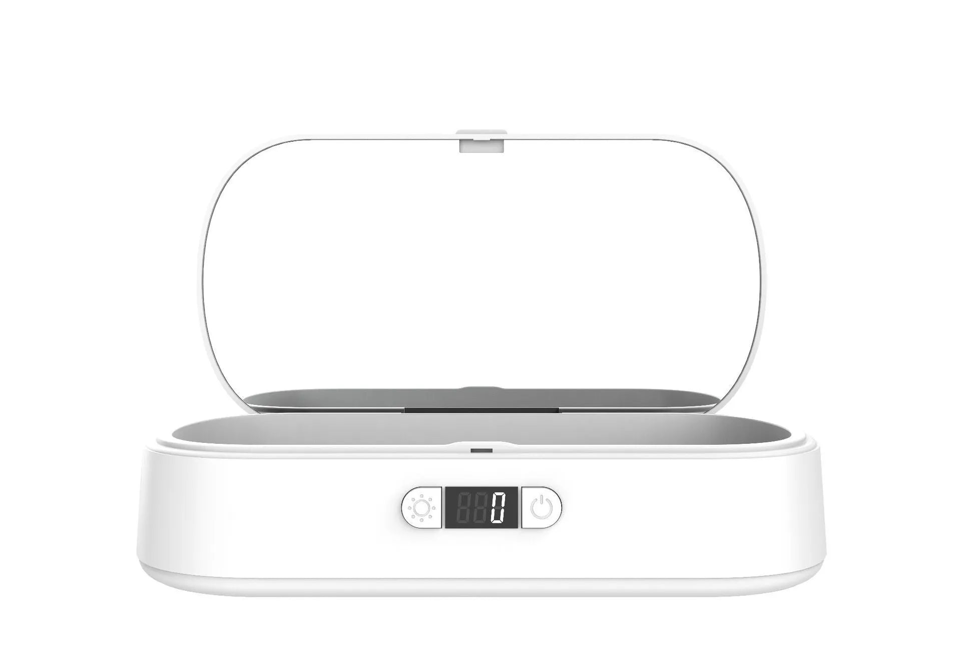 White UV steriliser and wireless charging box for mobile phones and small items