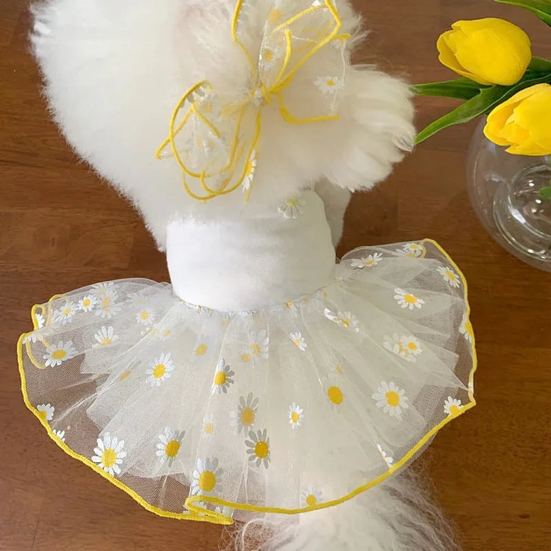 Yellow daisy pattern summer dog clothes lightweight polyester outfit sizes XS to XL
