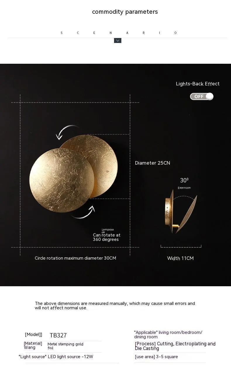 Modern minimalist aluminium bedside lamp in golden or black and gold finish, 20cm or 25cm diameter options