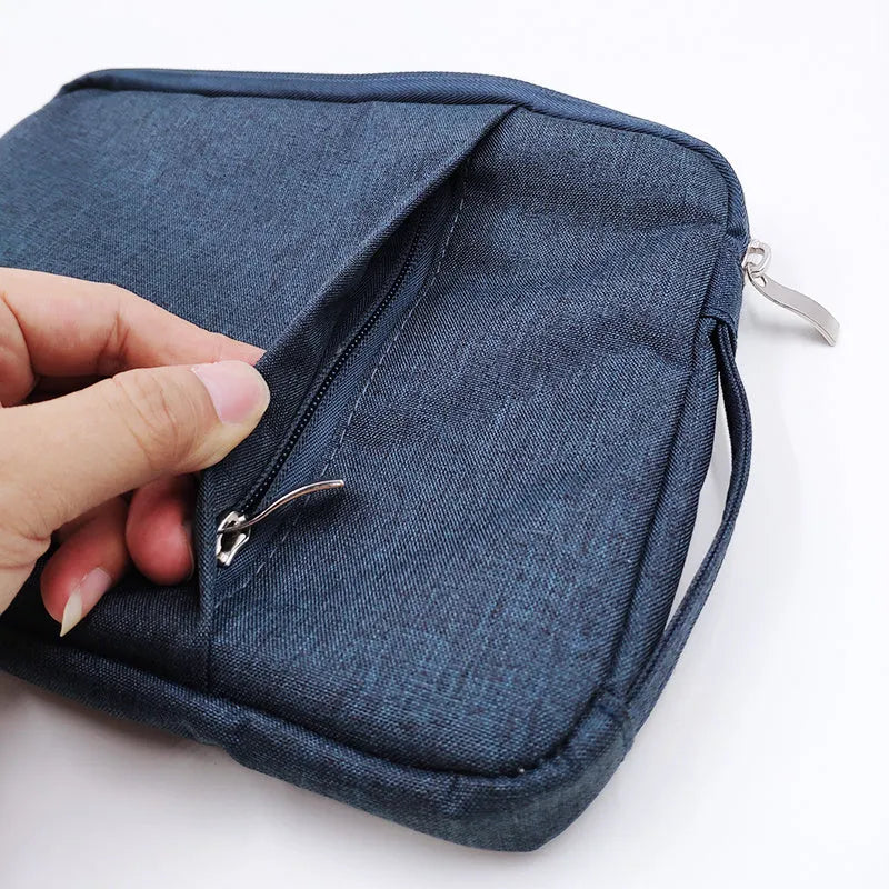 Grey canvas leather-style protective case for a Pro 12.9 tablet with a handbag design.